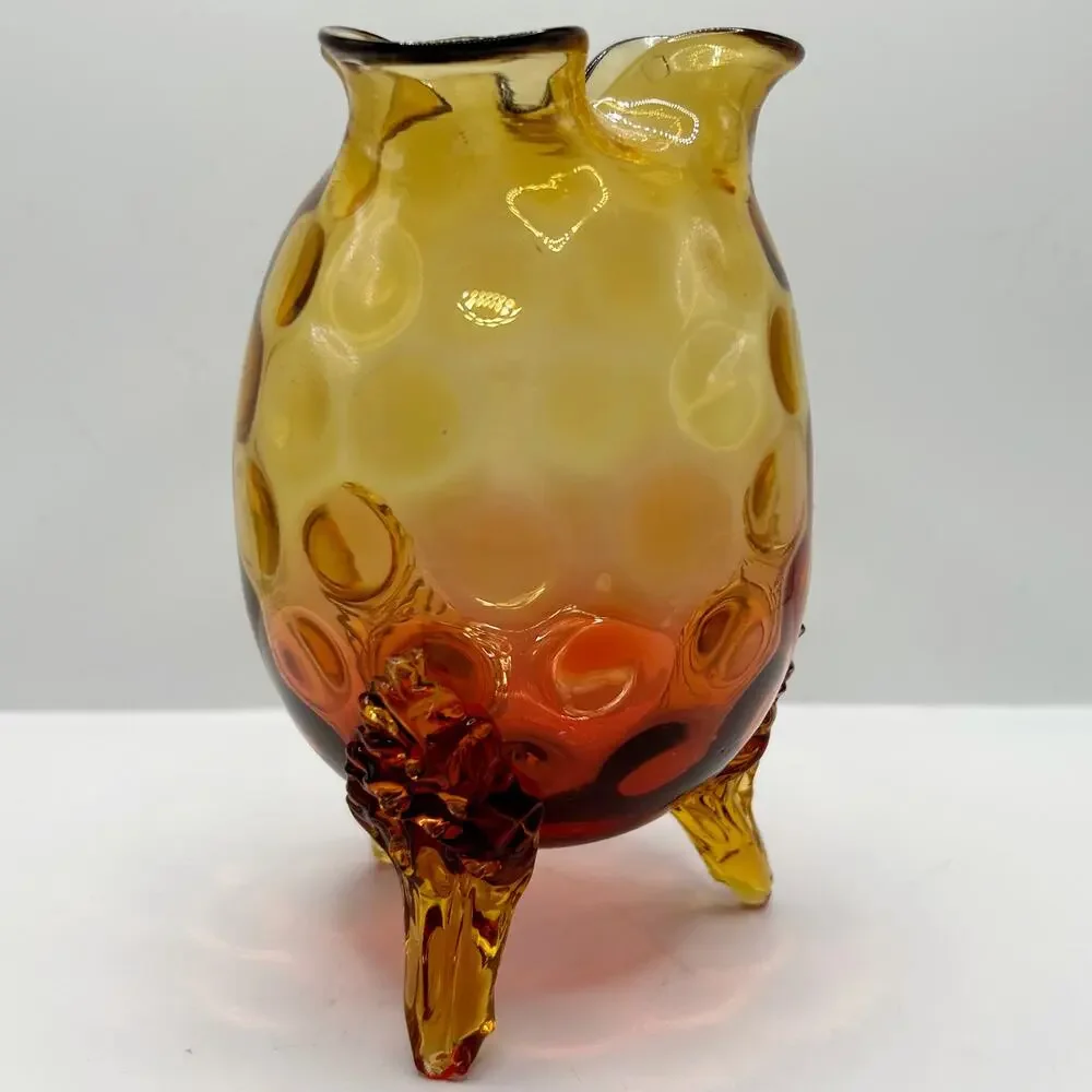 ANTIQ Victorian New England Glass Amberina Toed Crimp-Top Egg Vase Coin Pattern